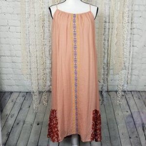 Hayden Womens Pink Embroidered Floral Boho Dress